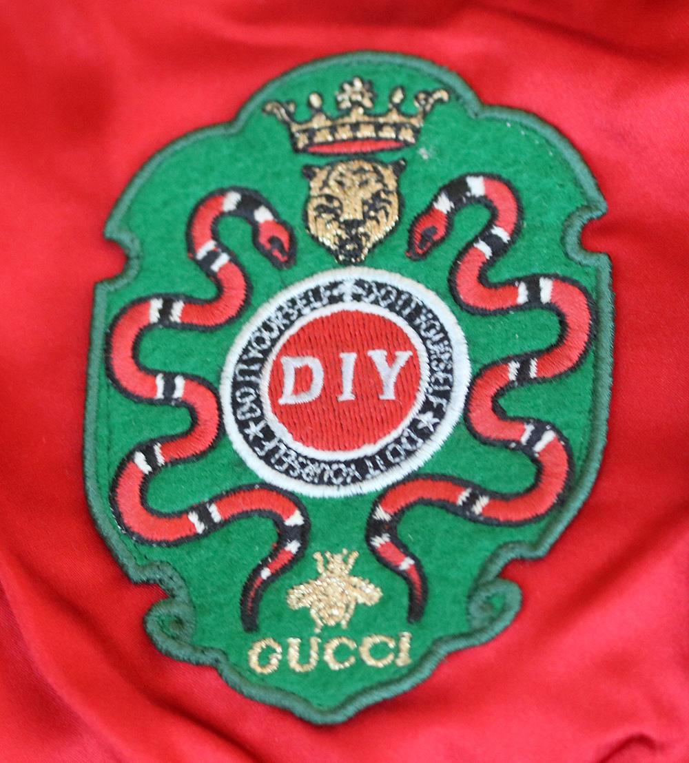 Black Gucci DIY Appliquéd Silk-Satin Bomber Jacket