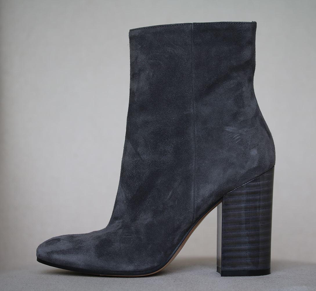 Gray Gianvito Rossi Lacquered-Heel Suede Ankle Boots 