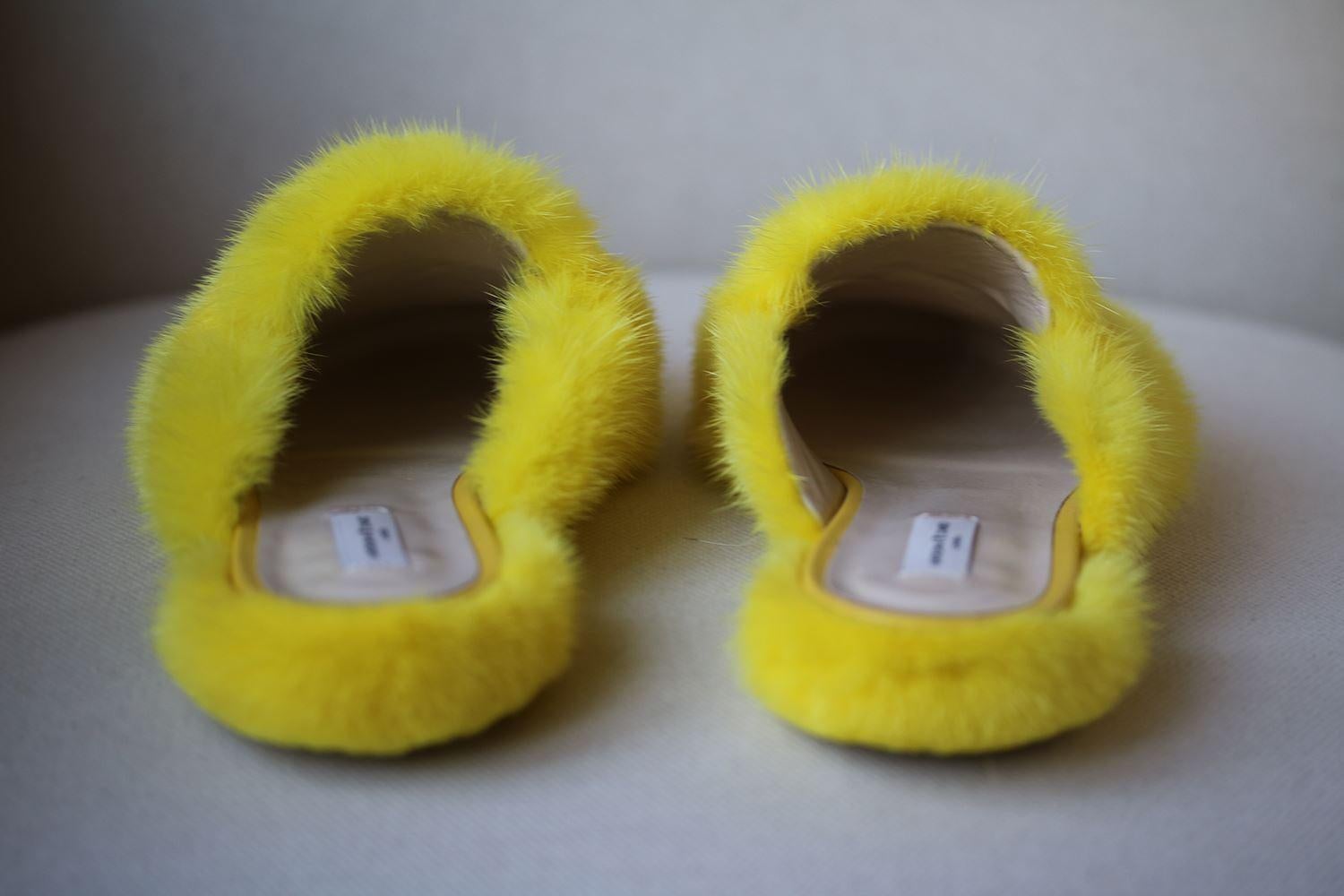 yellow fur slippers