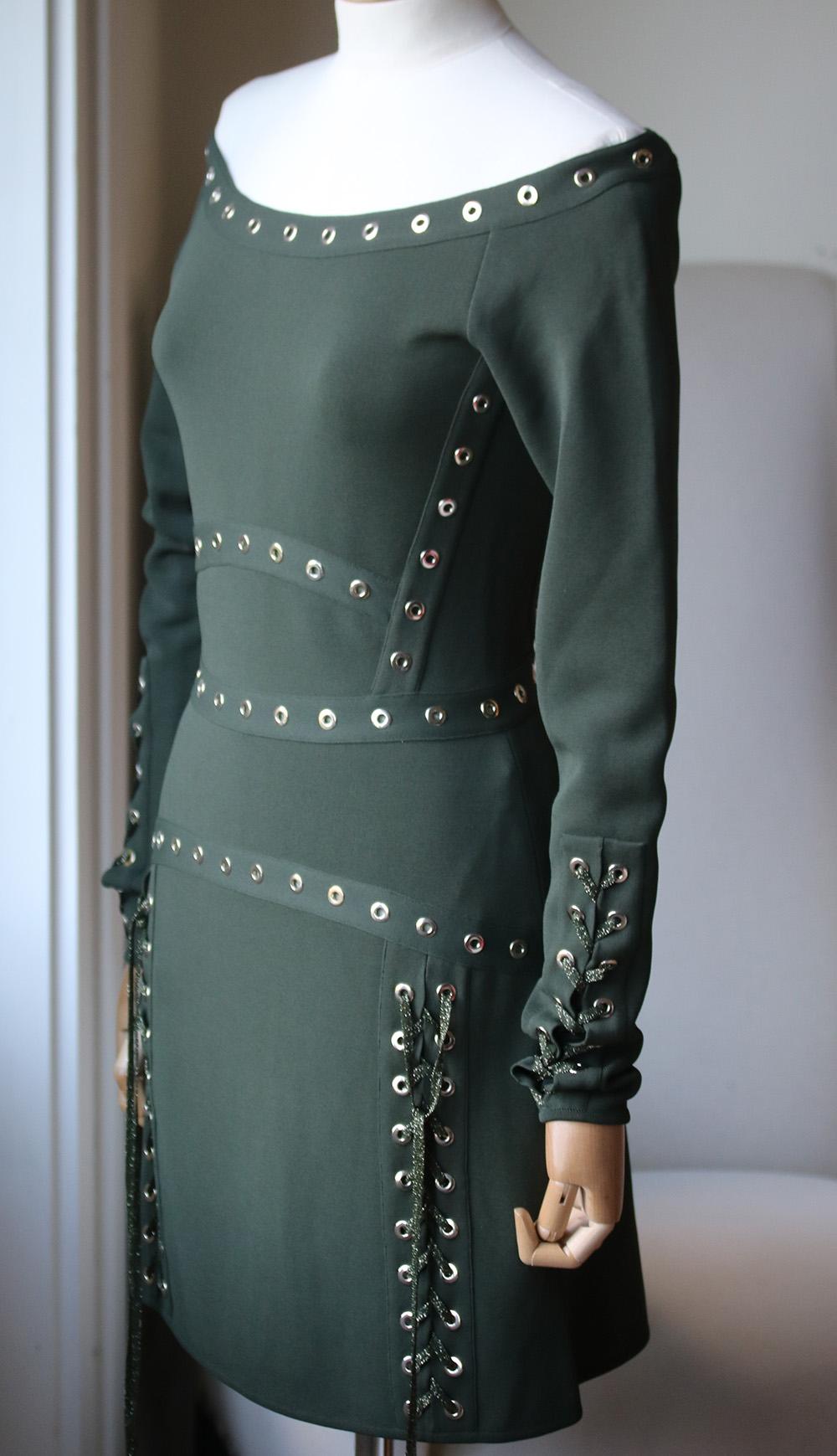 Black Elie Saab Eyelet-Embellished Stretch-Knit Mini Dress 