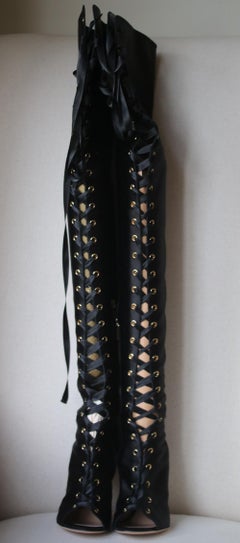 Gianvito Rossi Marie Lace-Up Satin Over-The-Knee Boots