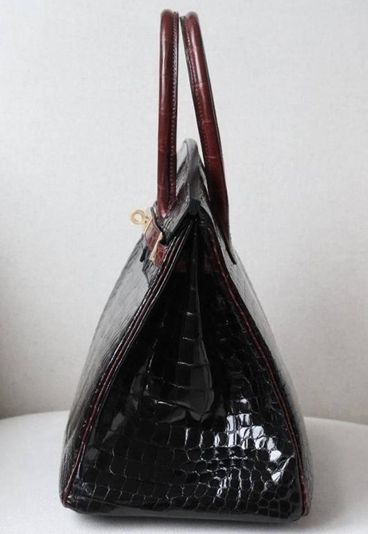 Hermès 35CM Special Order Horseshoe Bicolor Porosus G/H Birkin Bag at