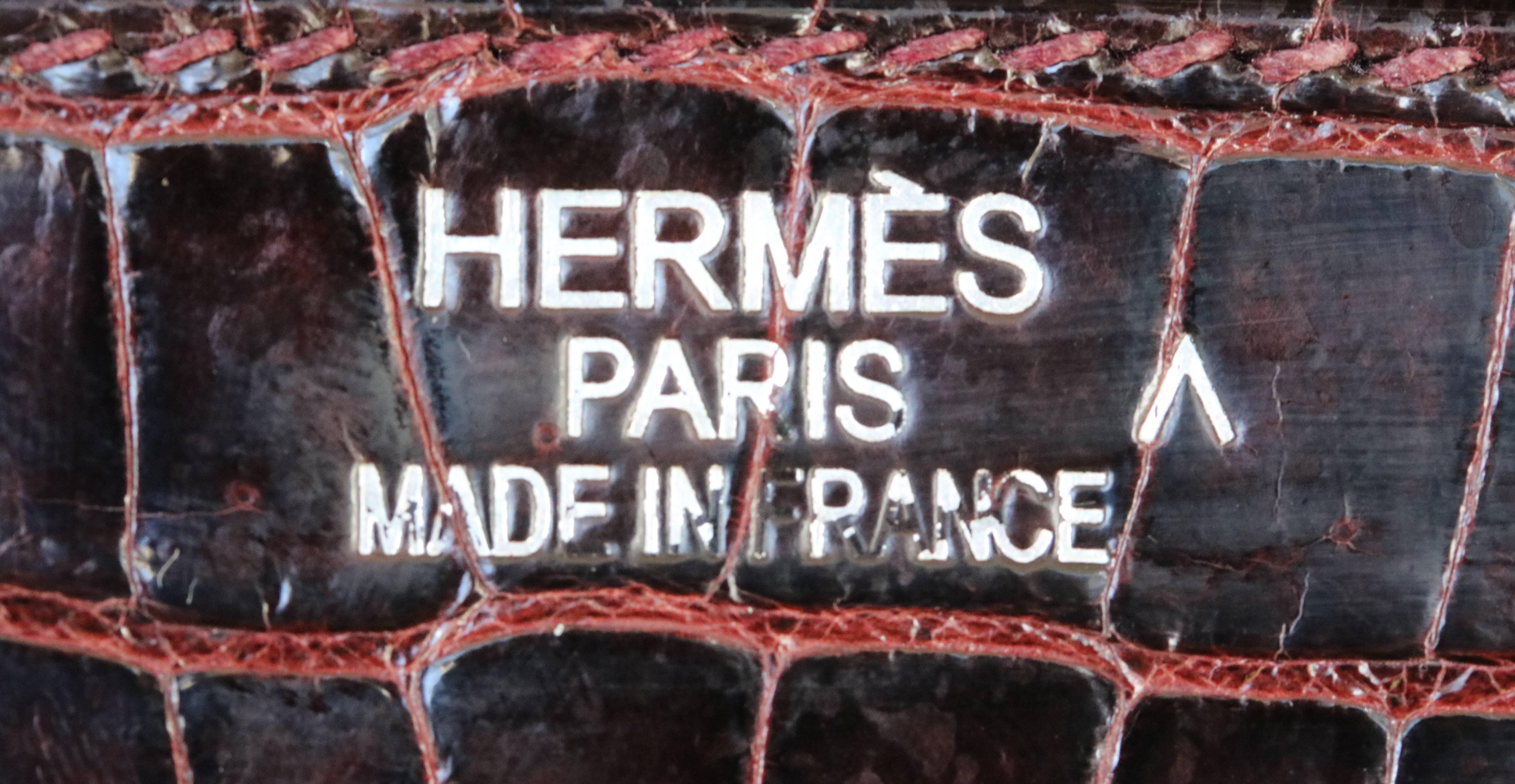 Hermès 35CM Burgunder Porosus Krokodil Palladium H/W Birkin Tasche im Angebot 4