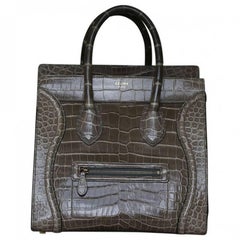 Céline Khaki Crocodile Luggage Bag With Gold H/W