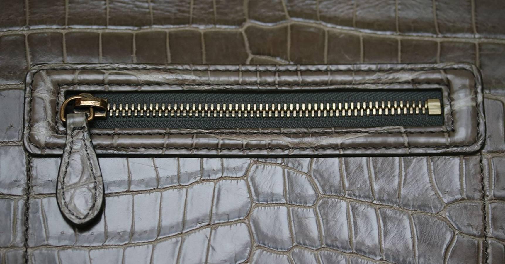 Black Céline Khaki Crocodile Luggage Bag With Gold H/W