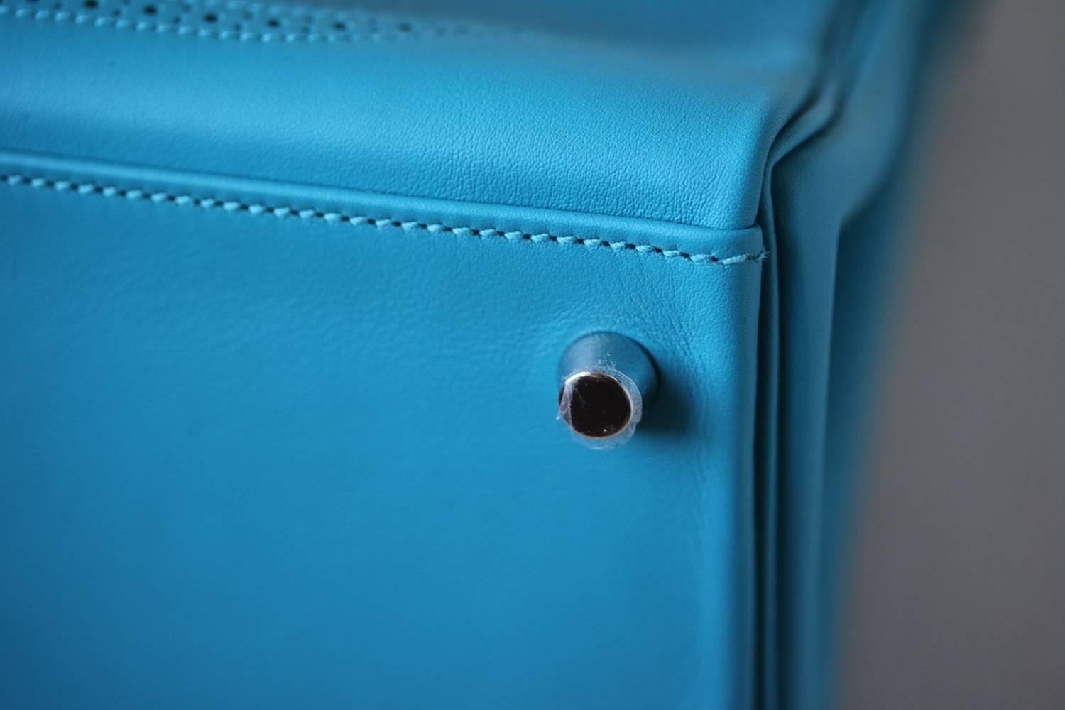 Hermès 32cm Turquoise Ghillies Togo With Palladium Hardware Kelly Bag 3