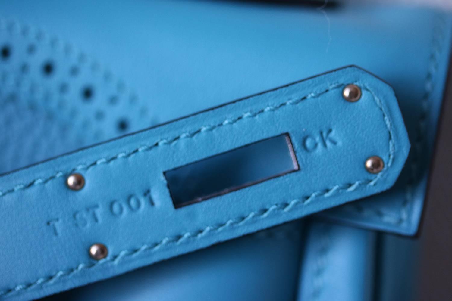 Hermès 32cm Turquoise Ghillies Togo With Palladium Hardware Kelly Bag 5