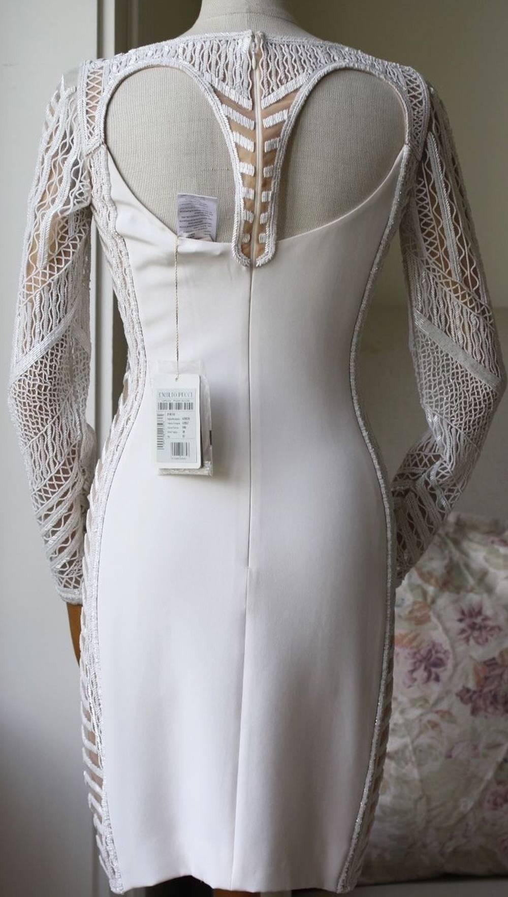 Gray Emilio Pucci Bead Embellished Ivory Dress