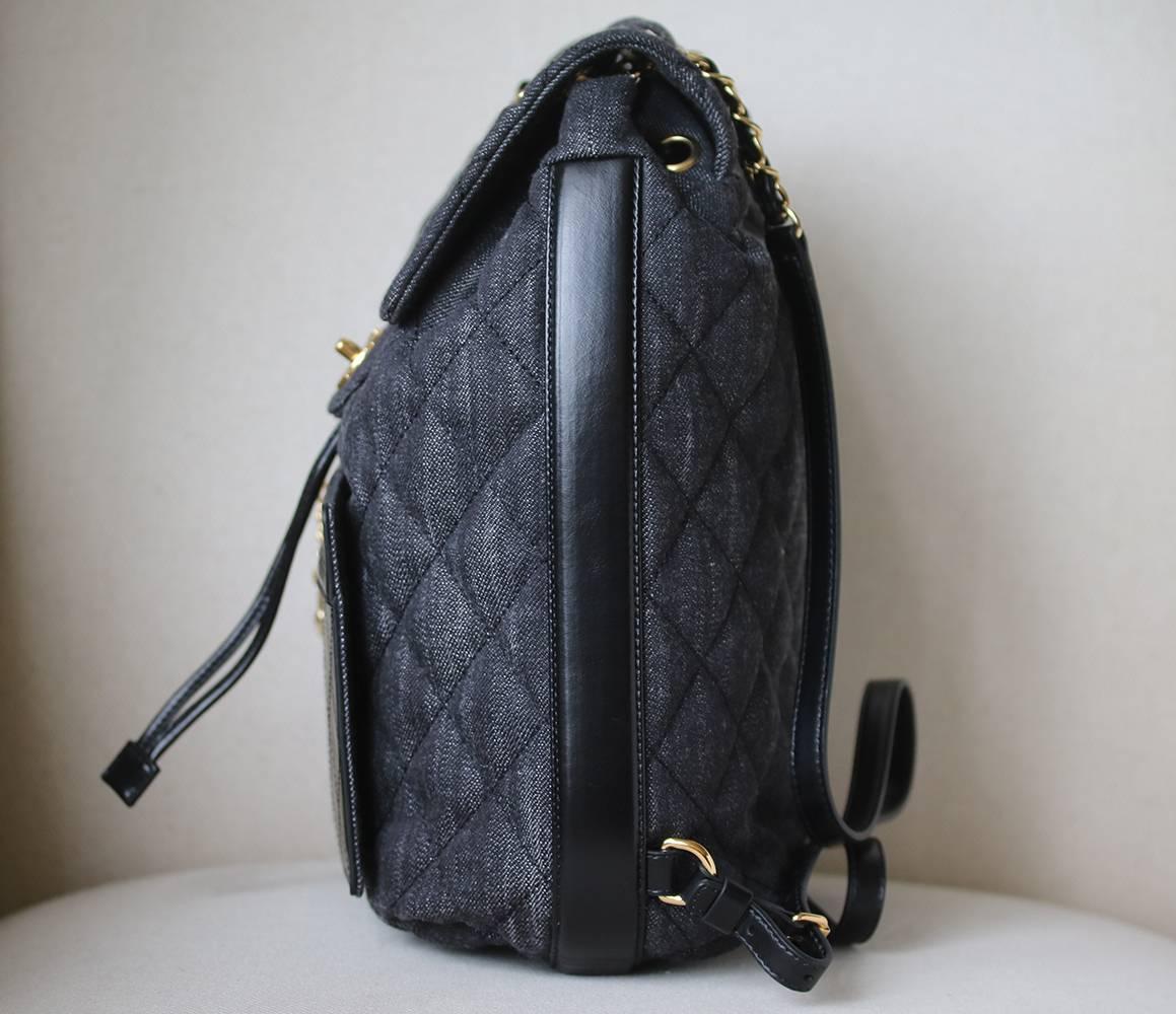 Black Chanel Quilted Denim and Leather Backpack