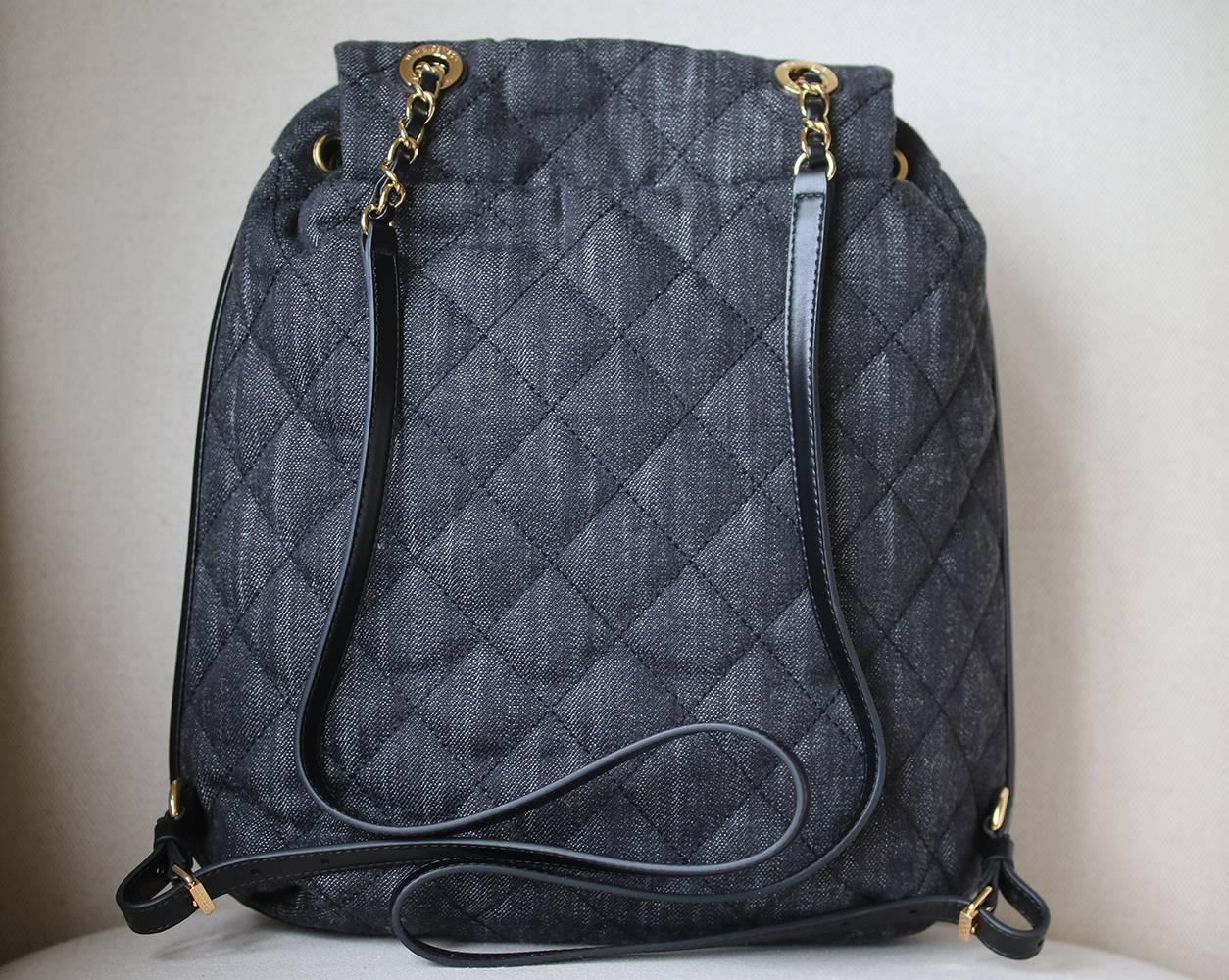 Chanel Quilted Denim and Leather Backpack In New Condition In London, GB