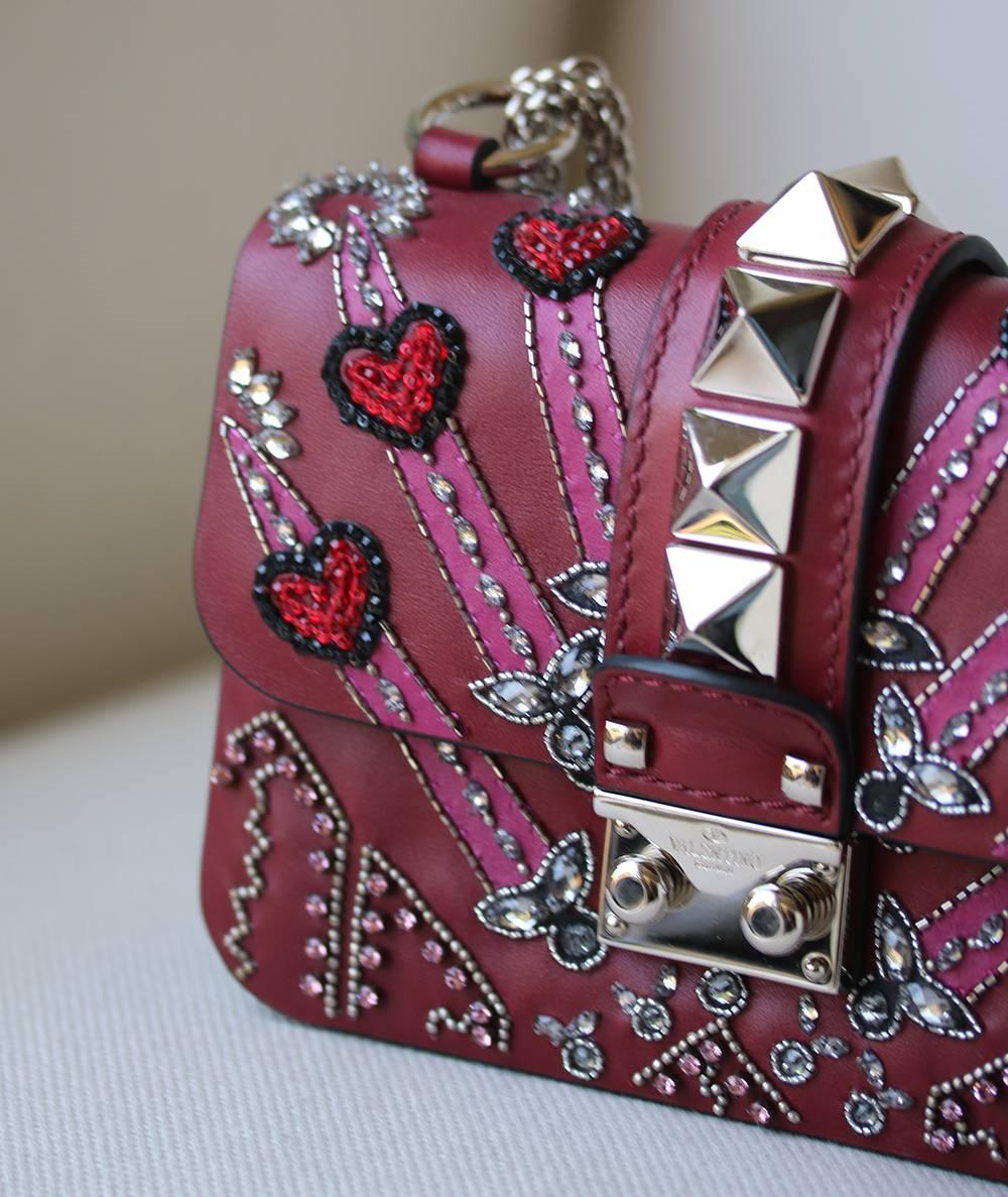Pink Valentino Rockstud Lock Mini Love Blade Embellished Shoulder Bag