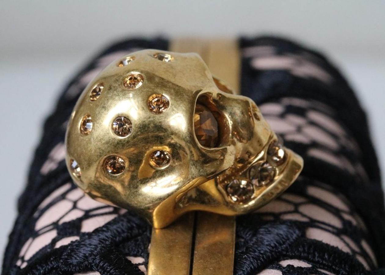 Black Alexander McQueen Honeycomb Skull Box Clutch