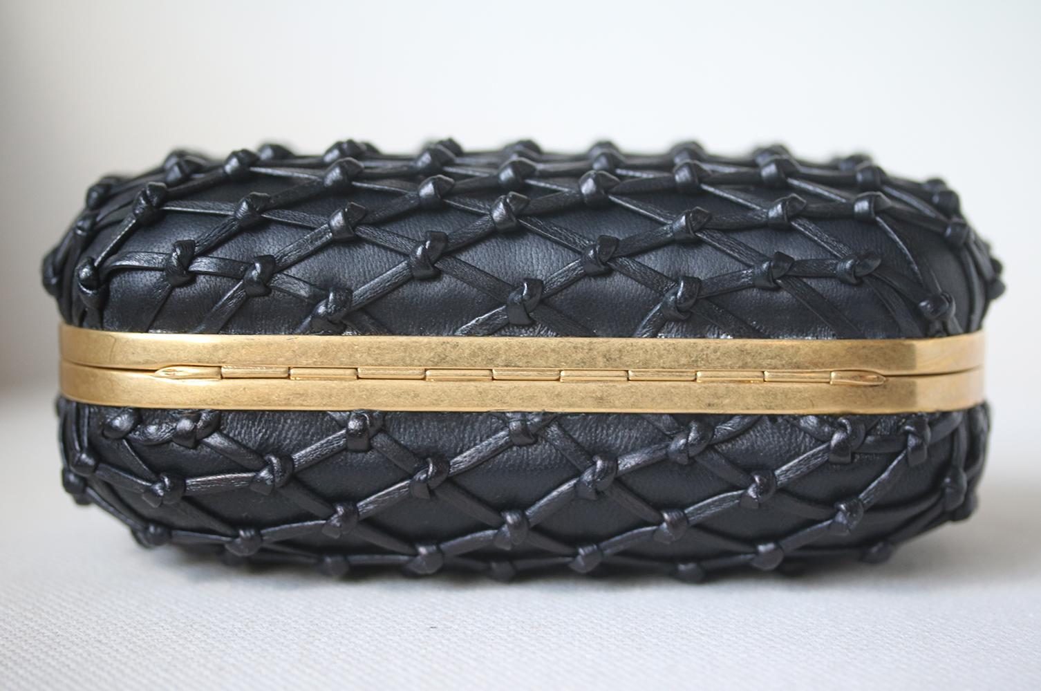 Gray Alexander McQueen Leather Knotted Lattice Box Clutch