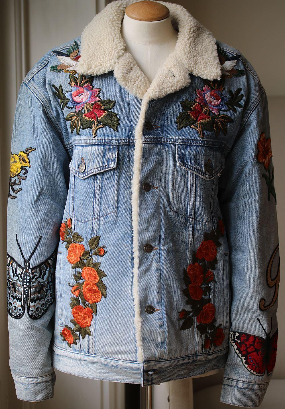 Gucci Shearling-Lined Embroidered Denim Jacket at 1stDibs