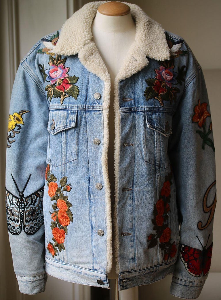 Gucci Shearling-Lined Embroidered Denim Jacket at 1stDibs | embroidered ...