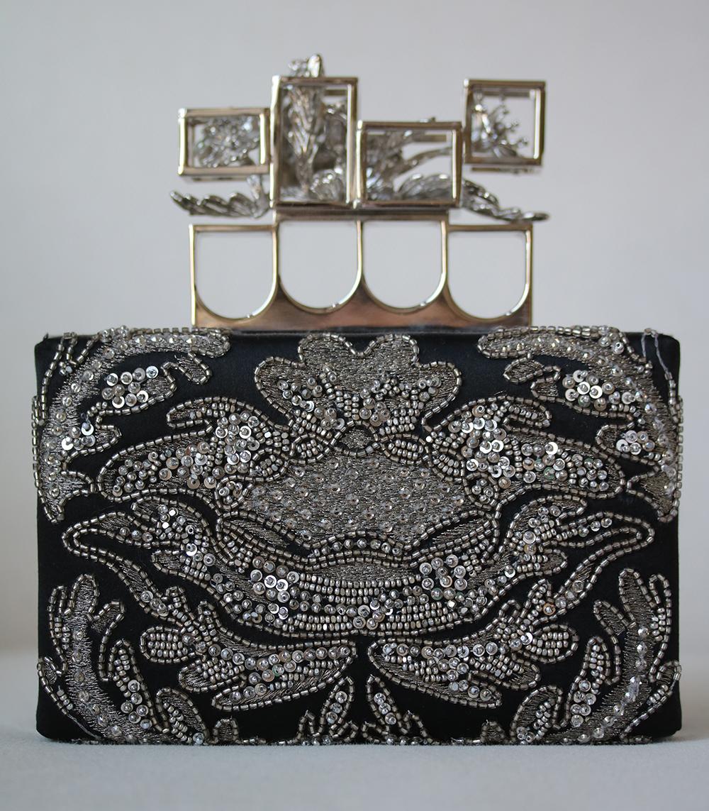 Alexander McQueen Embroidered Silk Poppy Cage Knuckle Box Clutch  In Excellent Condition In London, GB
