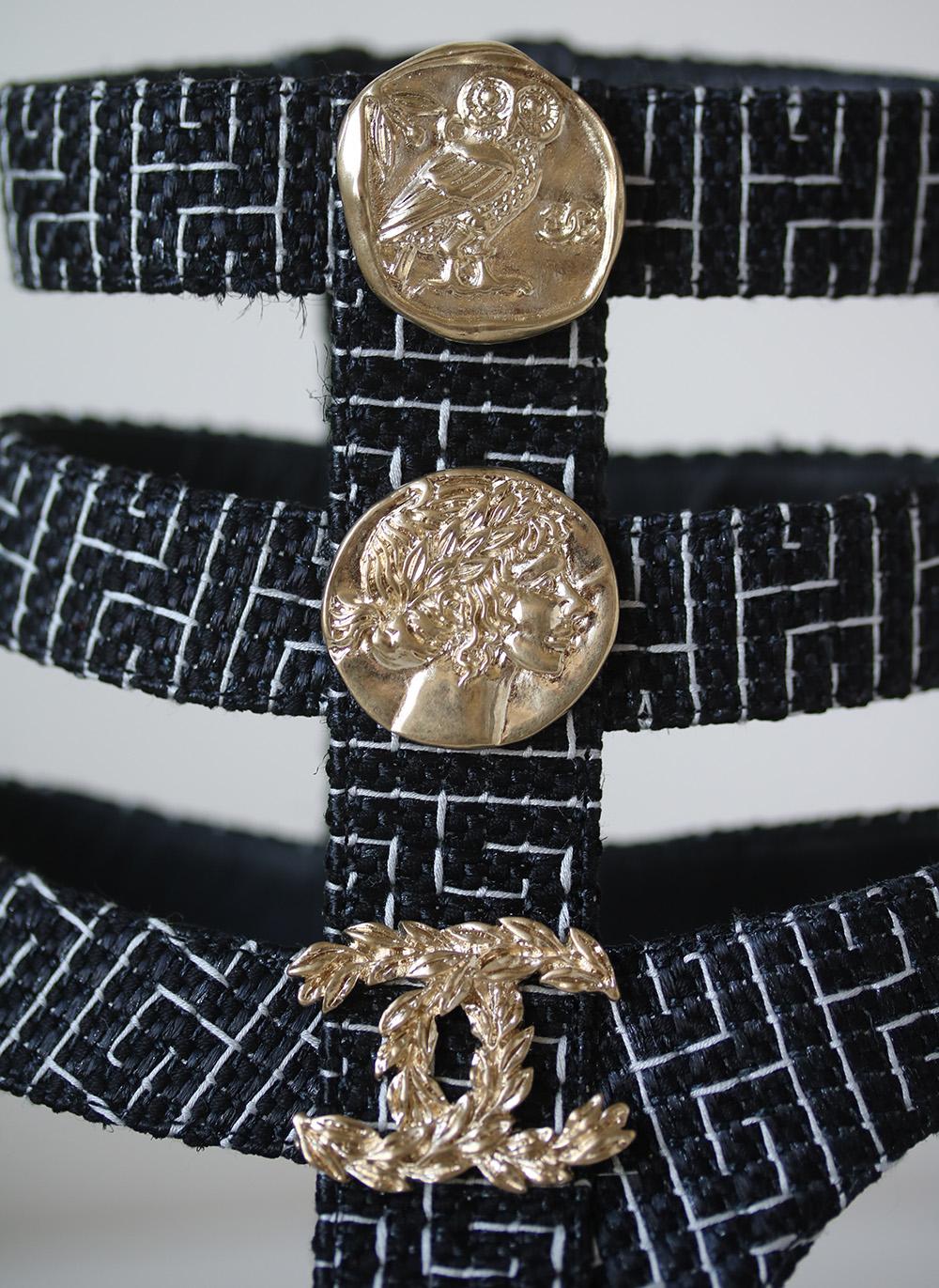 Black Chanel Coin Embellished Gladiator Sandals