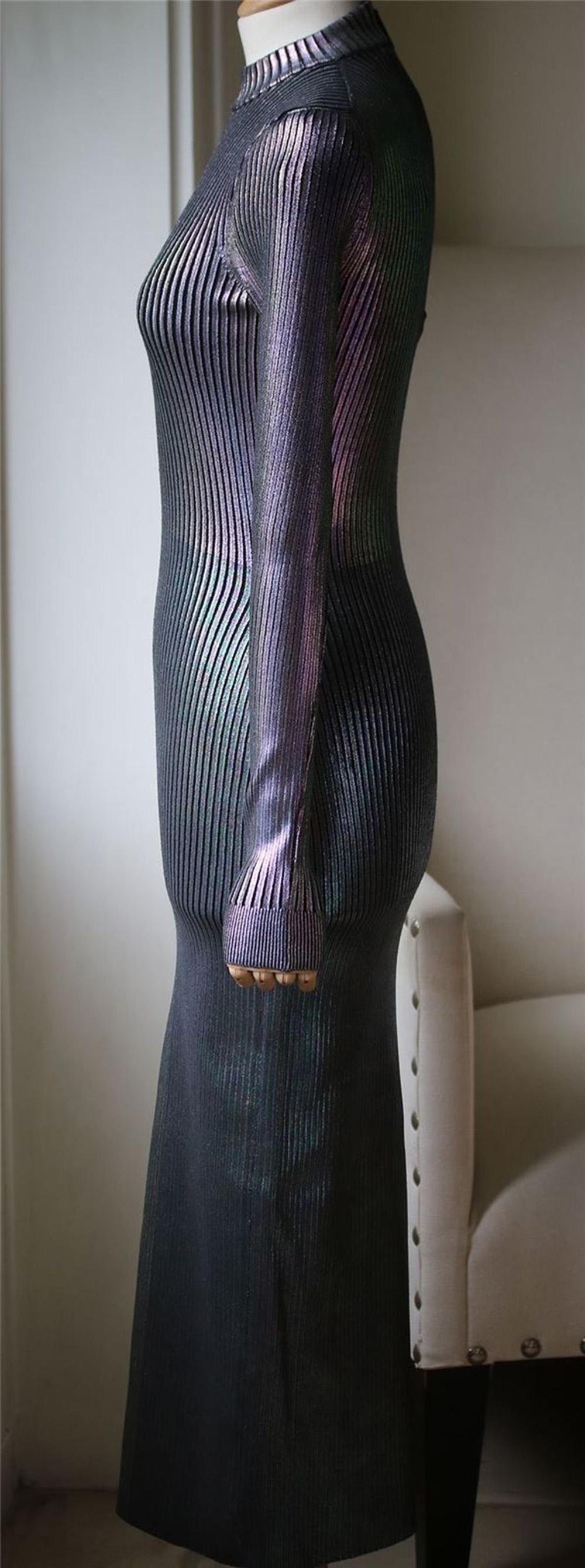 Black Christopher Kane Metallic Ribbed Knit Midi Dress