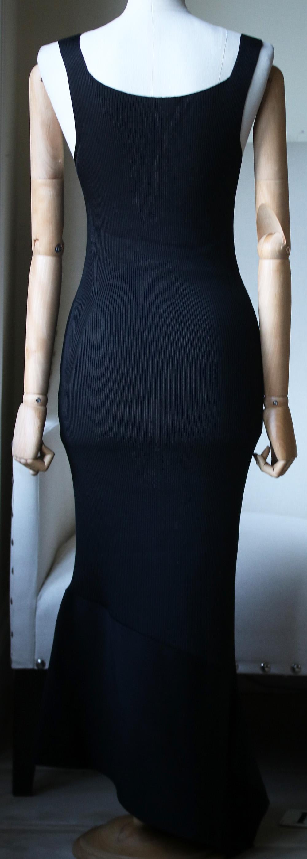Black Mugler Asymmetric Stretch-Knit Midi Dress