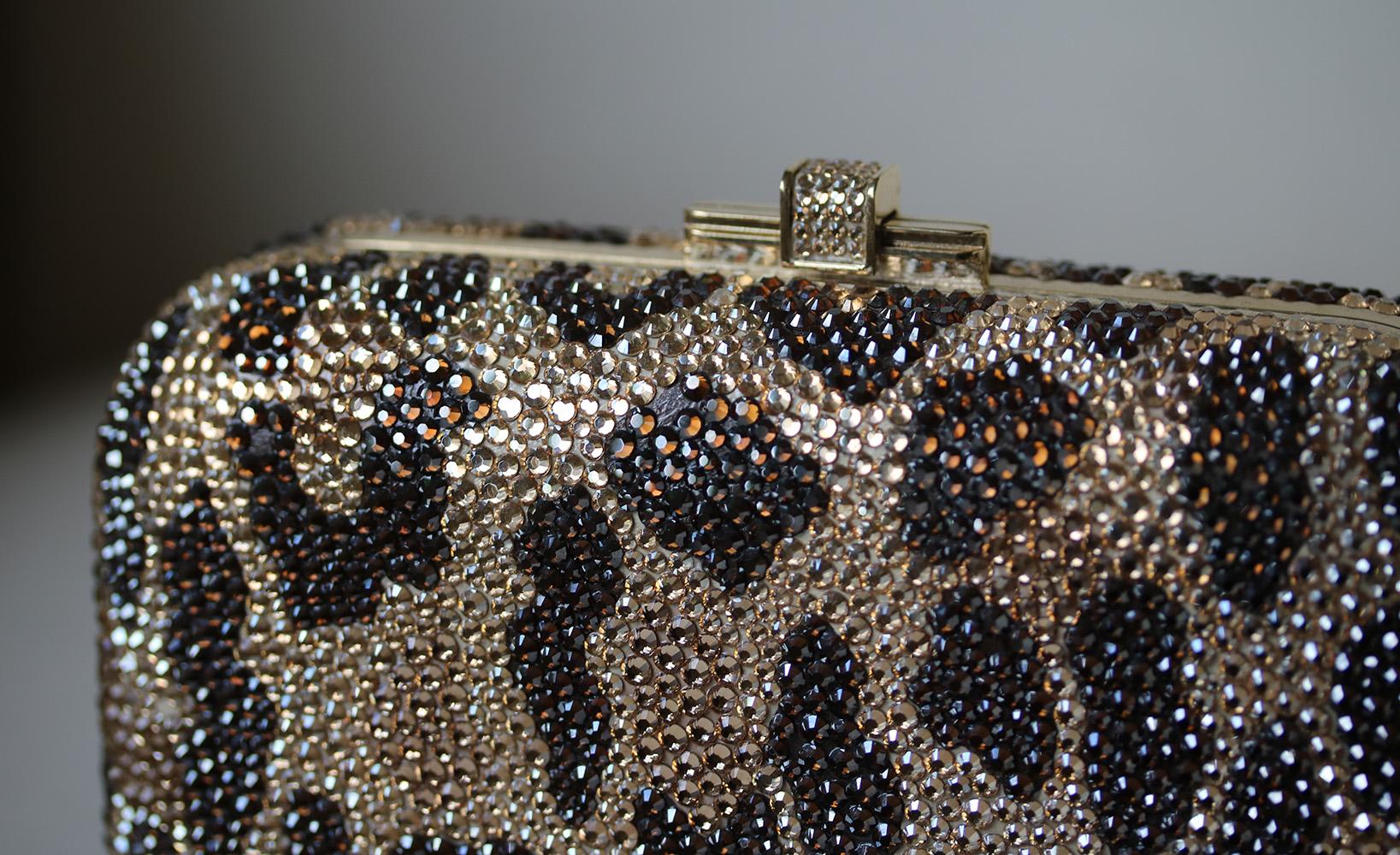 Brown Judith Leiber Leopard-Print Fine-Crystal Embellished Clutch