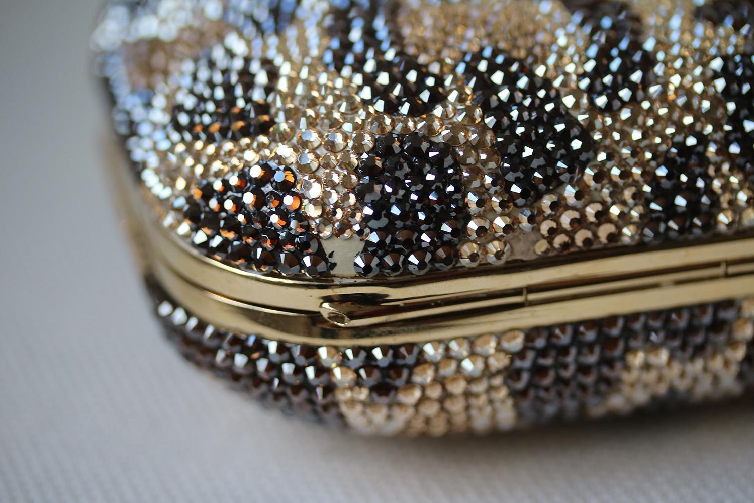 Judith Leiber Leopard-Print Fine-Crystal Embellished Clutch In Excellent Condition In London, GB