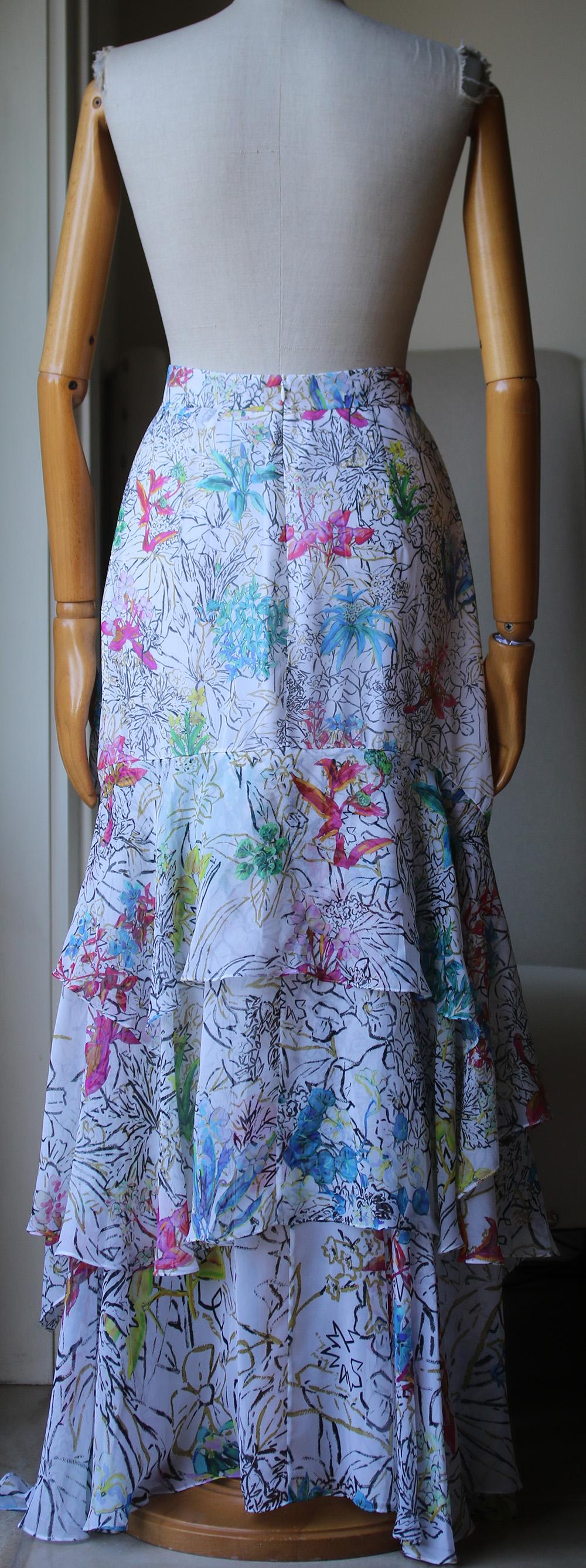 Gray Peter Pilotto Ruffled Printed Silk-Georgette Maxi Skirt 