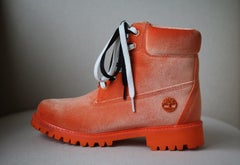 Off-White + Timberland Logo Embossed Velvet Ankle Boots