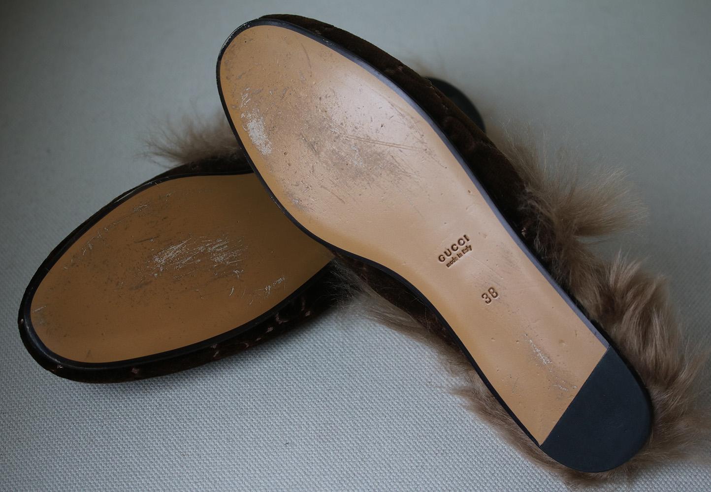 Gucci Princetown GG Velvet Slippers  In Excellent Condition In London, GB