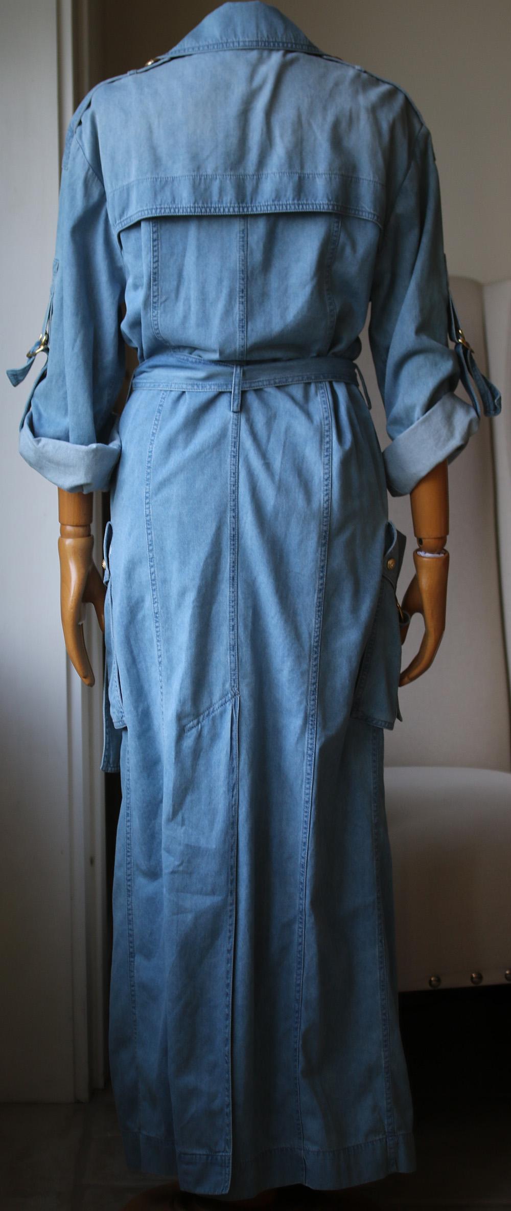 Balmain Double-Breasted Denim Trench Coat In Excellent Condition In London, GB
