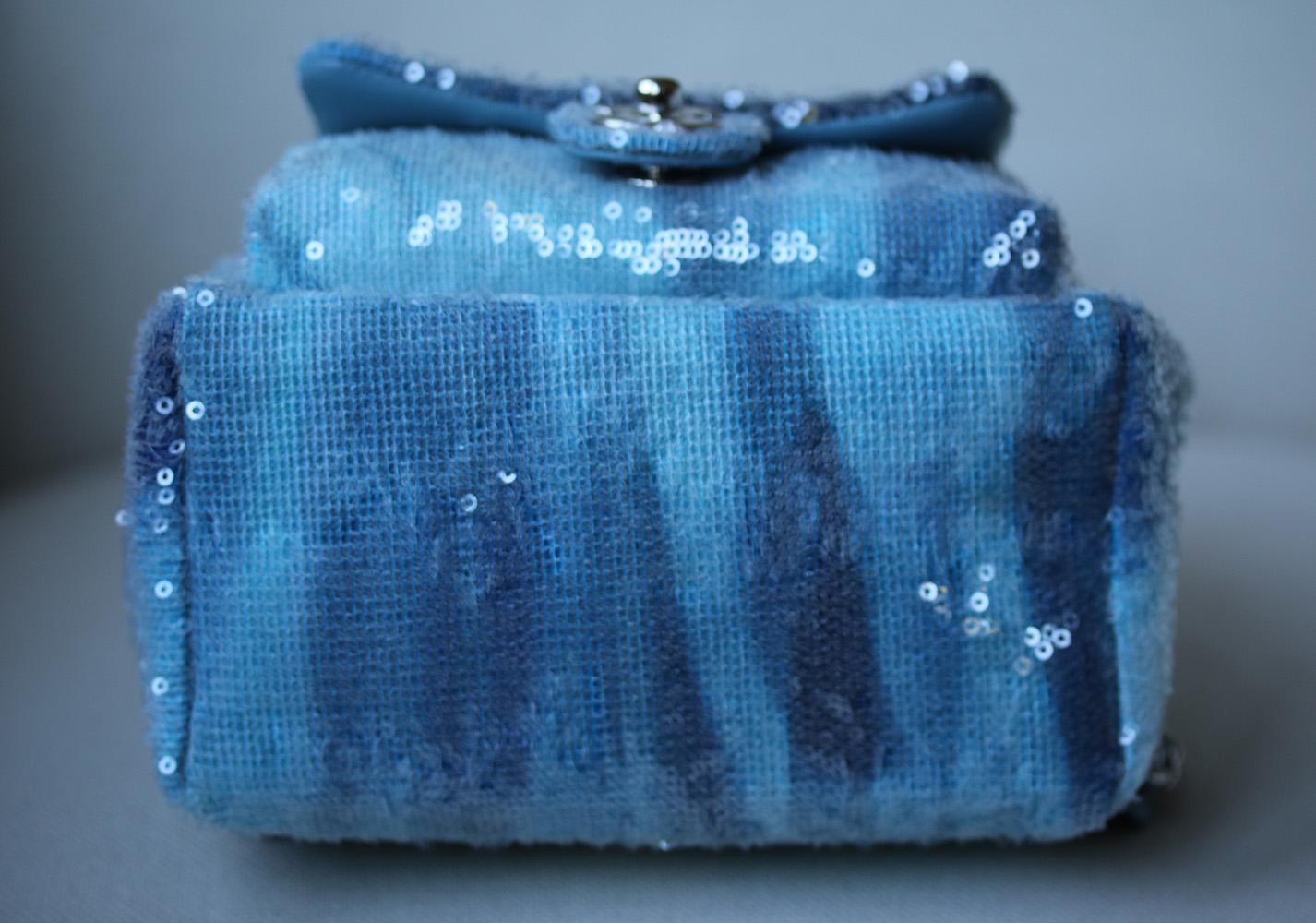 Blue Chanel SS18 Sequin Waterfall Backpack Bag 