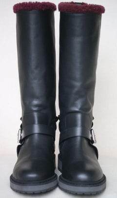 Fendi Mid-Calf Moto Shearling Fur Lined Boots