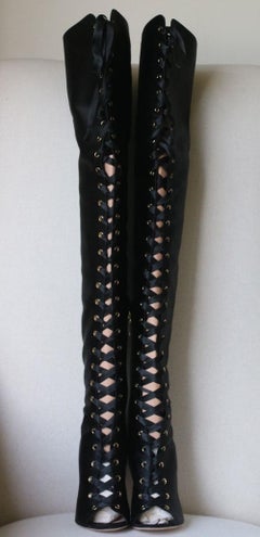 Gianvito Rossi Marie Lace-Up Satin Over-The-Knee Boots