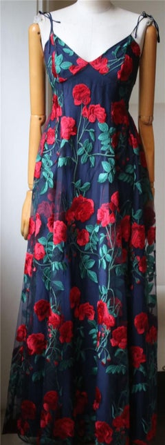 Adam Selman Rose Embroidered Tulle Gown