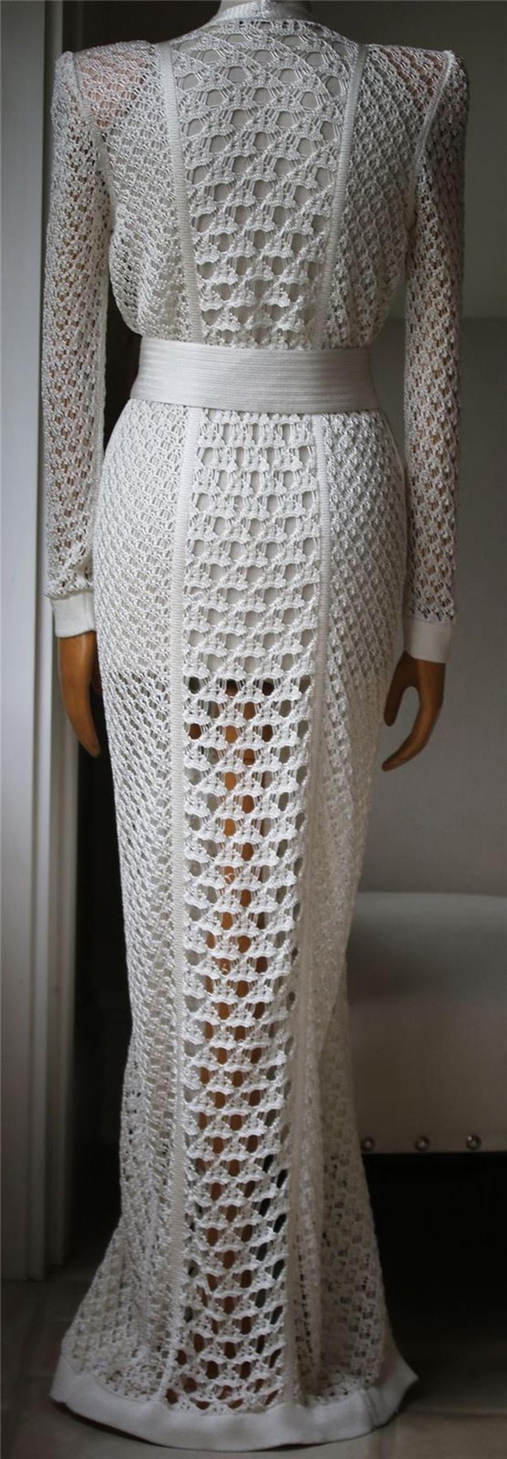 Gray Balmain Crochet Knitted Long Cardigan 