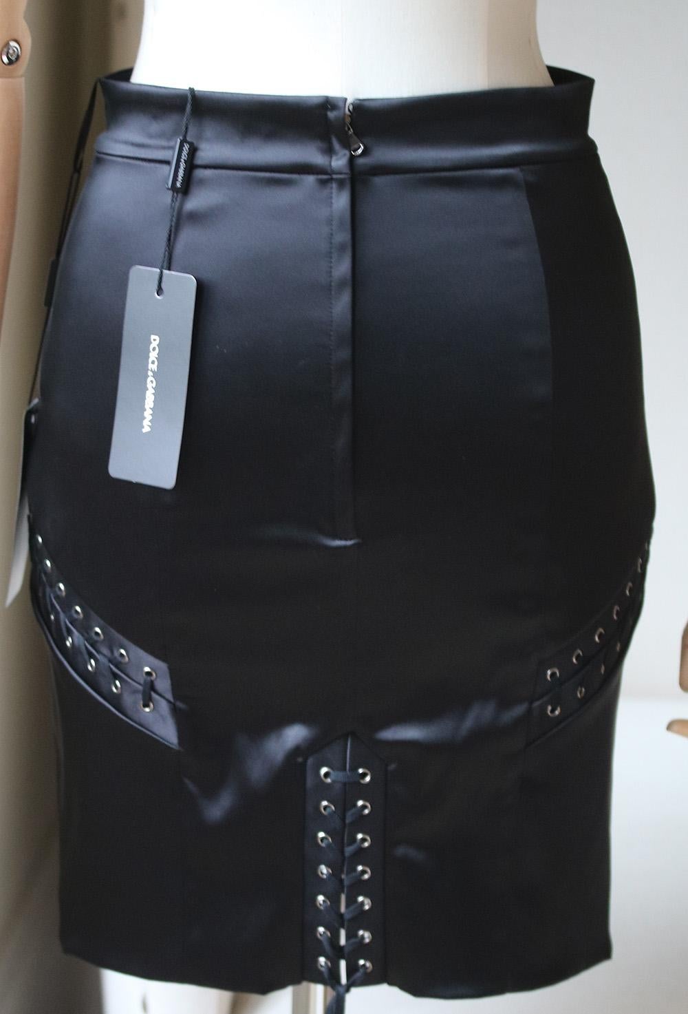 Black Dolce & Gabbana Lace-Up Stretch-Satin Mini Skirt