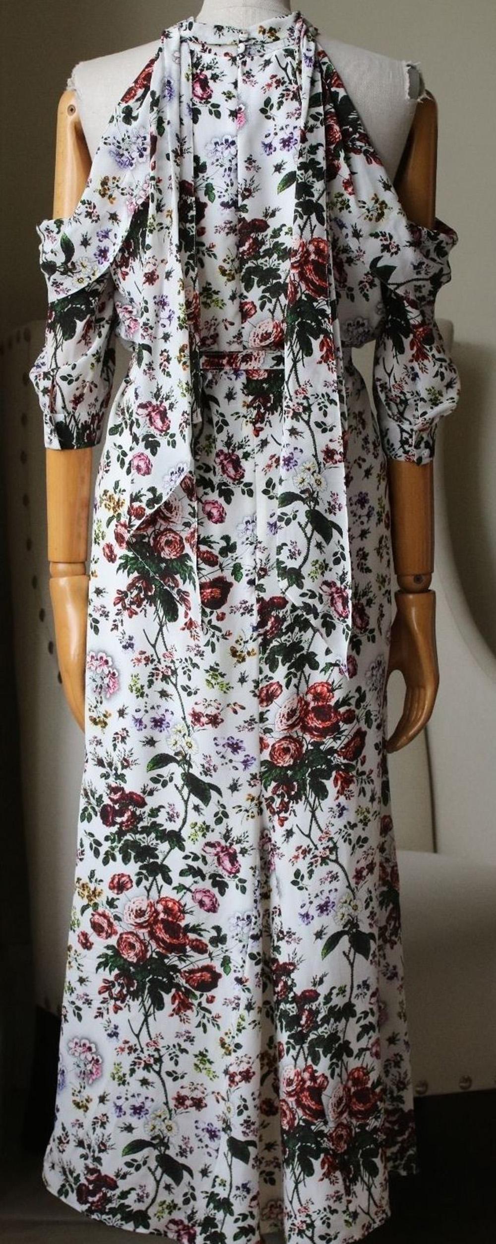 Women's Erdem Annaliese Cold-Shoulder Floral-Print Silk Crepe De Chine Dress