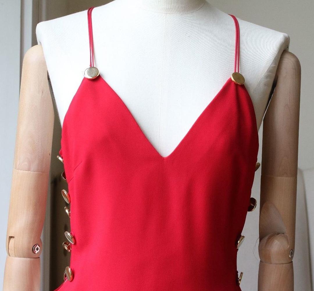Red Cushnie Et Ochs Button-Embellished Stretch-Cady Dress