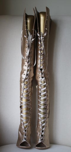 Gianvito Rossi Marie Lace-Up Satin Over-The-Knee Boots