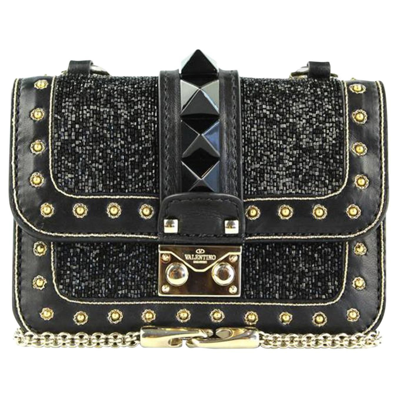 Valentino Rockstud Lock Mini Bead Embellished Leather Shoulder Bag