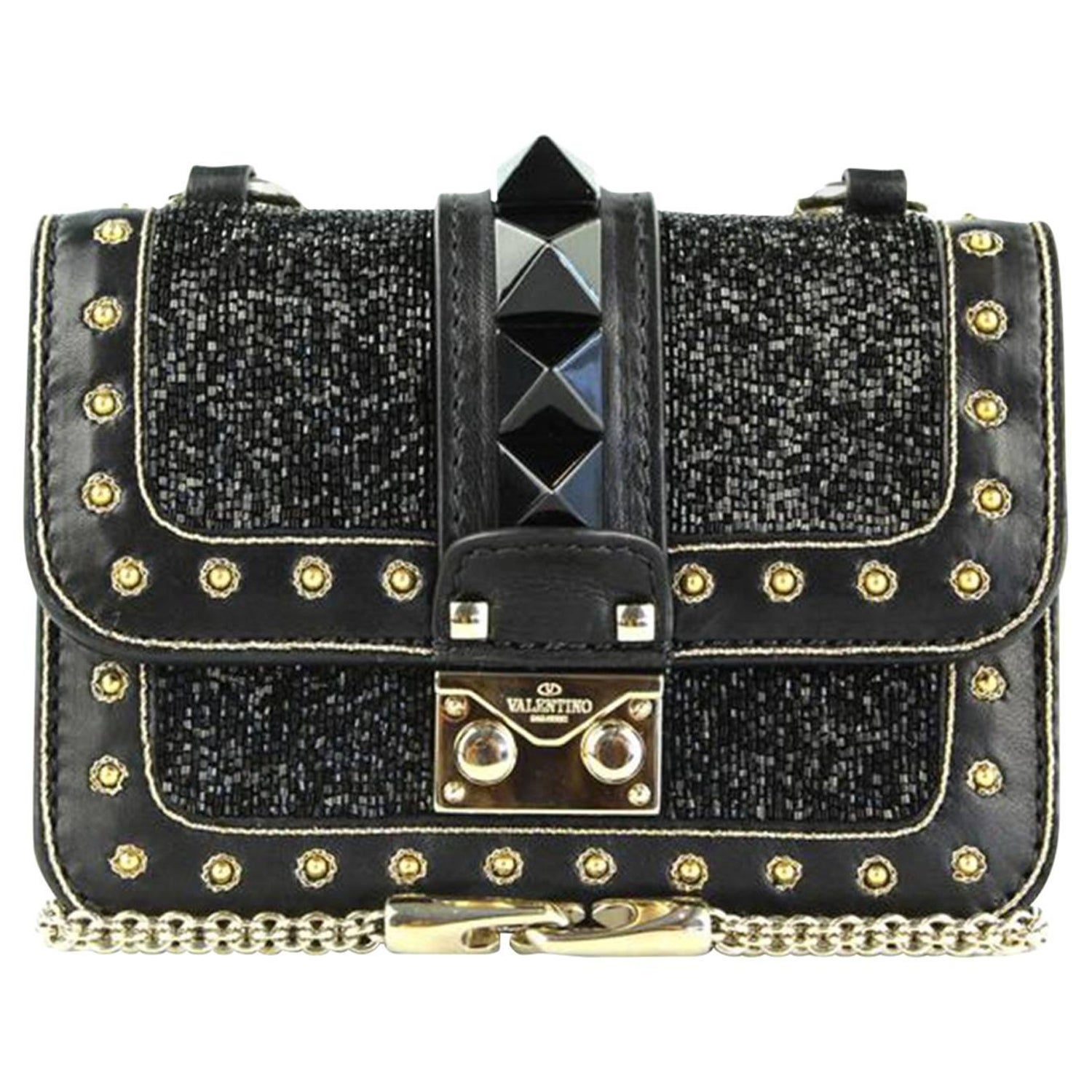 Valentino Rockstud Lock Mini Bead Embellished Leather Shoulder Bag For Sale  at 1stDibs