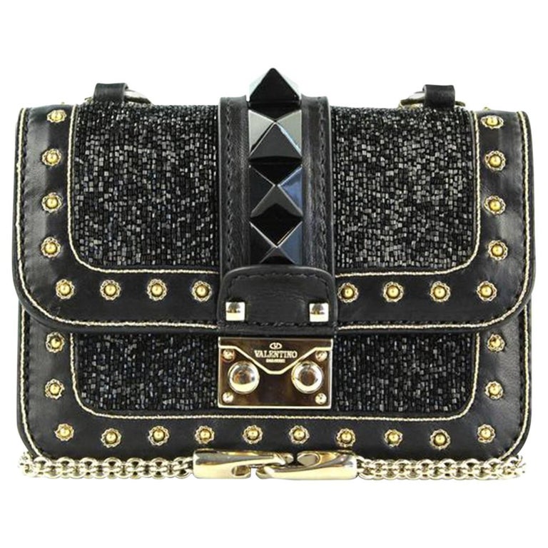 Valentino Rockstud Lock Mini Bead Embellished Leather Shoulder Bag For