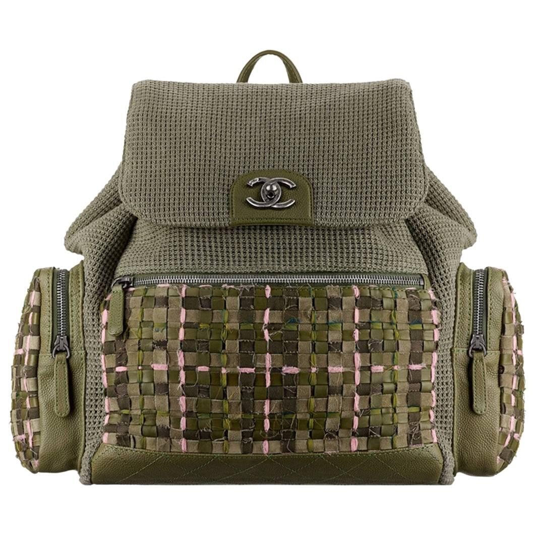 Chanel Backpack Pocket Bag in Woven Tweed and Canvas For Sale