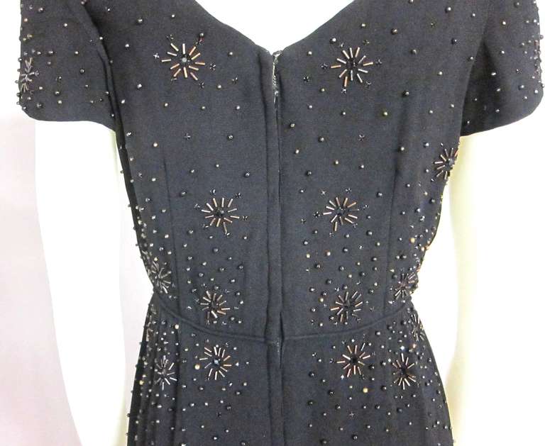 Women's 1940s 50s  Hollywood Glamor Black & Bronze Heavily Beaded Star Burst Gala Dress For Sale