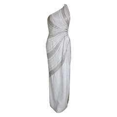 Silver Rapture Beaded & White One Shoulder Column Gala Wedding  Dress