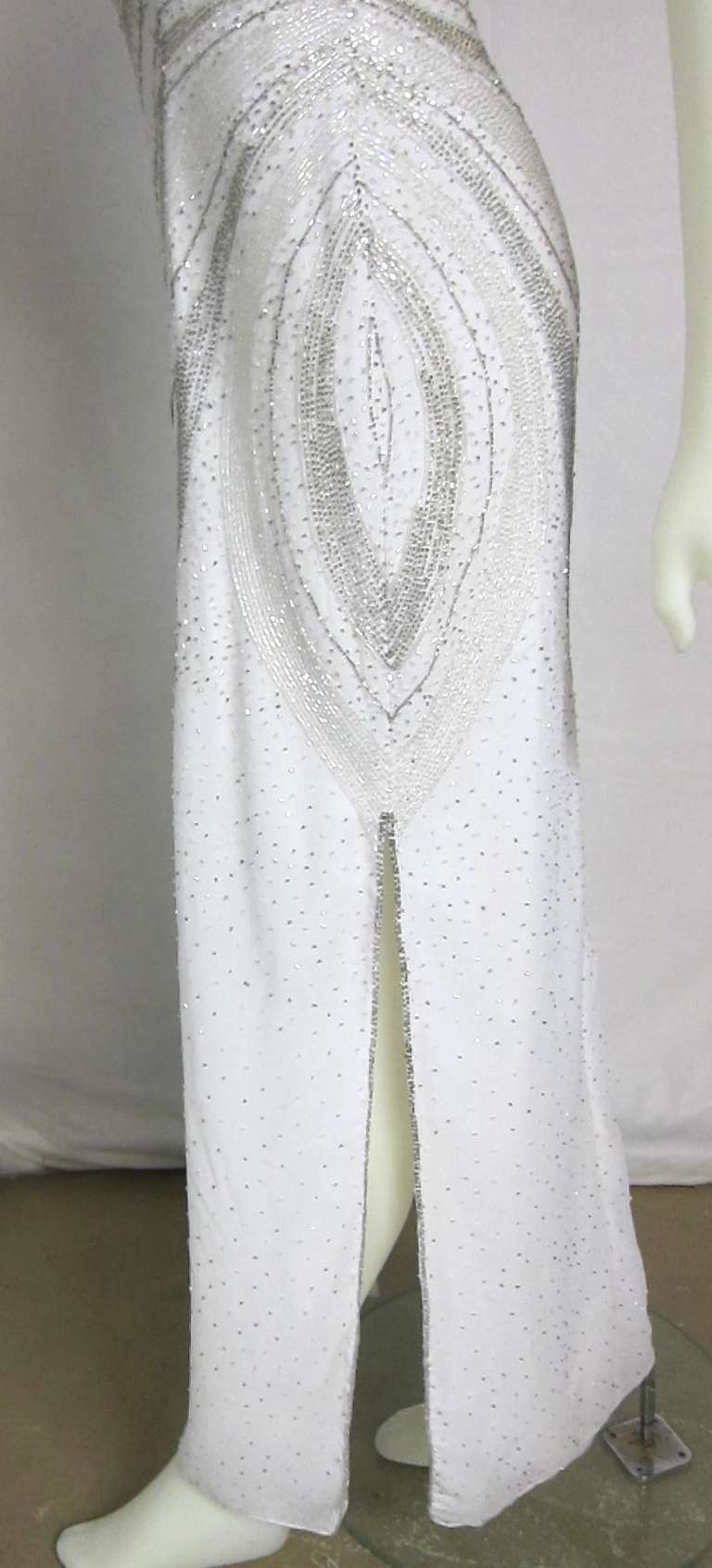 Women's Silver Rapture Beaded & White One Shoulder Column Gala Wedding  Dress For Sale