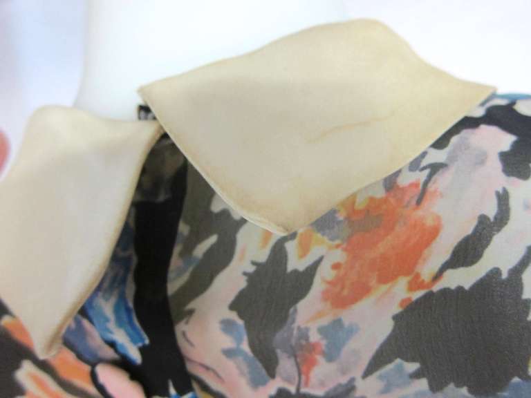 1930s Sheer Floral Chiffon  2 Piece Tunic Dress w Matching Belt For Sale 6