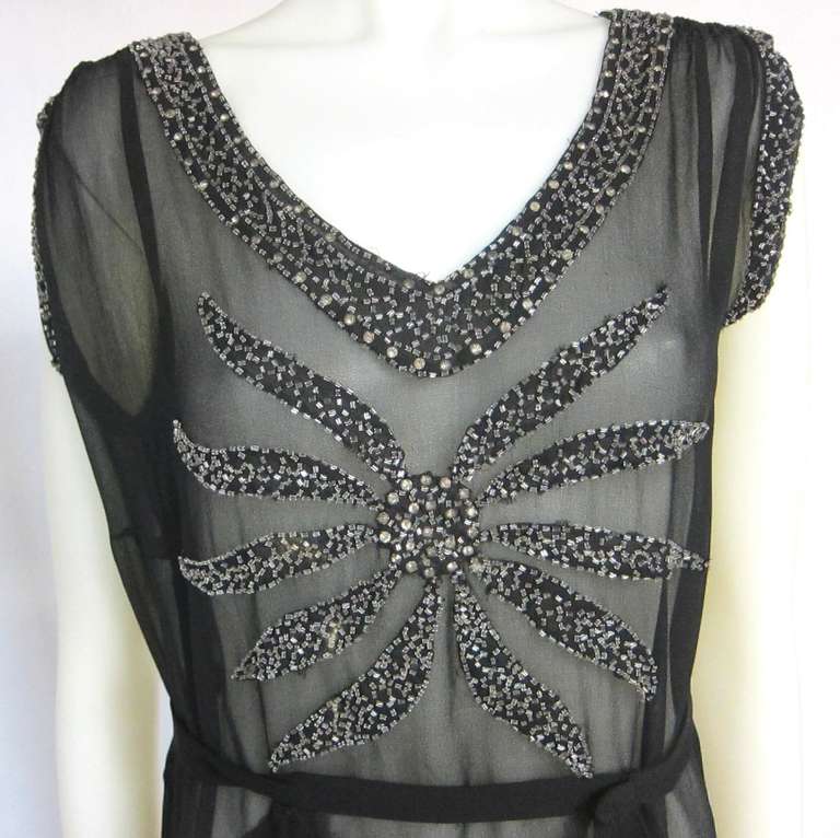 1930s Starlet Heavily Beaded & Rhinestone Encrusted Formal Gala Dress-LARGE! For Sale 1