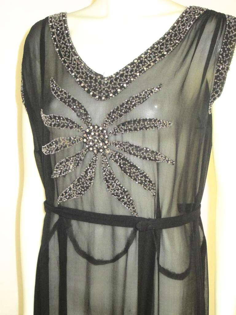 1930s Starlet Heavily Beaded & Rhinestone Encrusted Formal Gala Dress-LARGE! For Sale 5