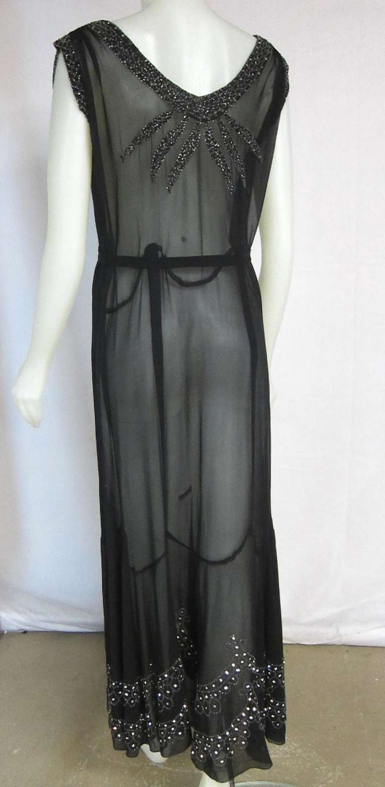 1930s Starlet Heavily Beaded & Rhinestone Encrusted Formal Gala Dress-LARGE! For Sale 3