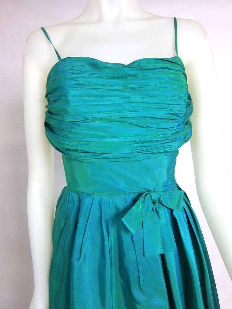 Women's 1950s  Shimmering Jewel Tone  Taffeta  Ruched Bust Party Cocktail Dress For Sale